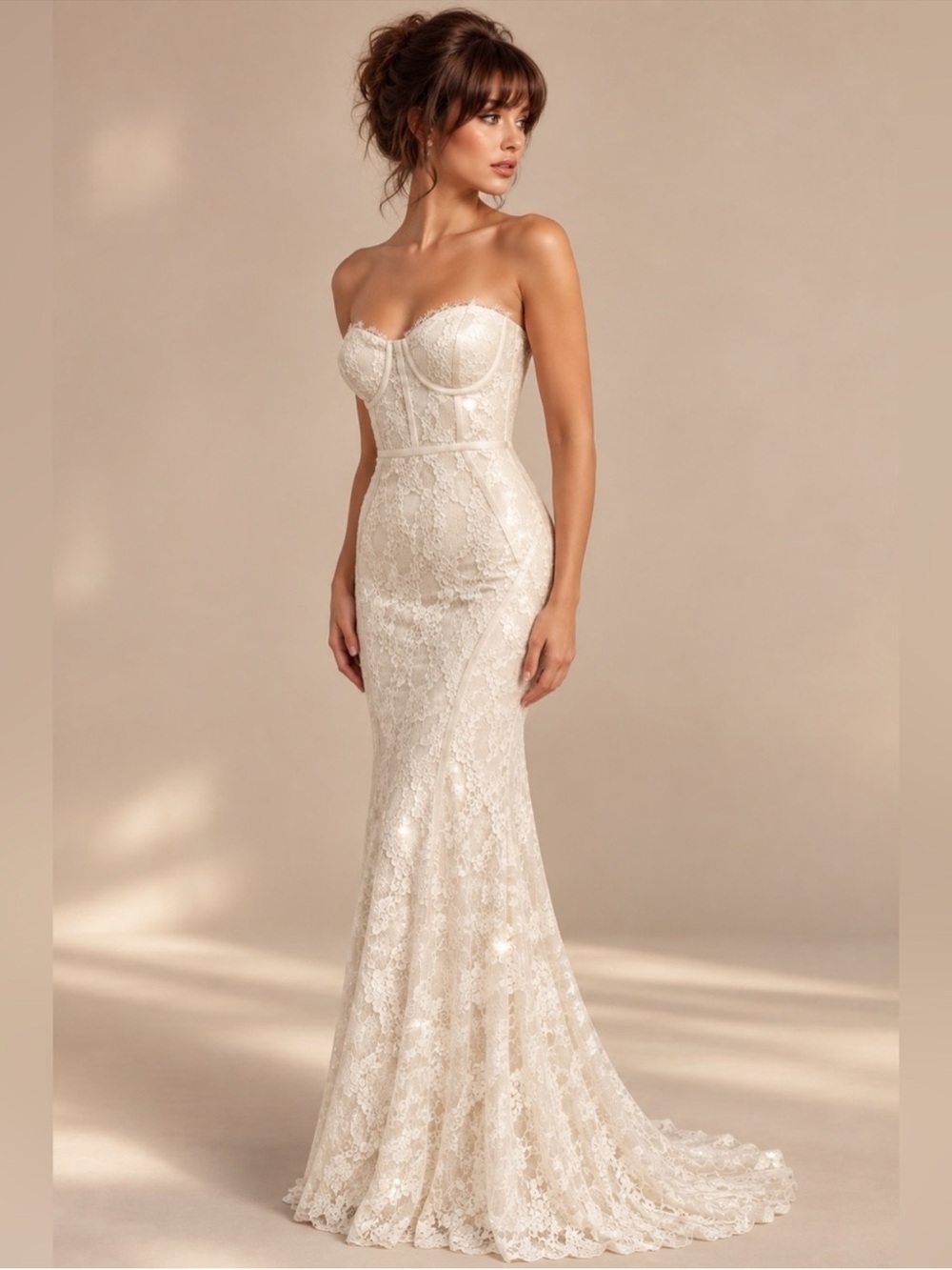 NWT-Imani White Lace Bustier Mermaid Maxi Dress